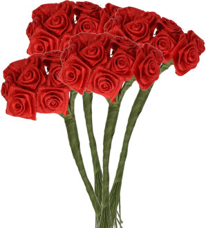 Rayher hobby materialen Decoratie roosjes satijn - 4x - bosje van 12 st - dark rood - 12 cm - hobby/DIY bloemetjes