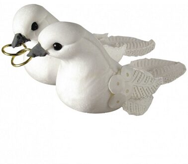 Rayher hobby materialen Duivenpaar wit met ringen - 5,5 cm - Bruiloft/Huwelijk decoratie/versieringen