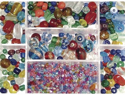 Rayher hobby materialen Gekleurde glaskralen in opbergdoos 115 gram hobbymateriaal Multi