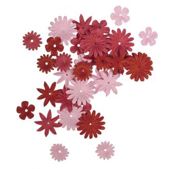 Rayher hobby materialen Gemengde rode en roze hobby bloemen van papier 36 stuks