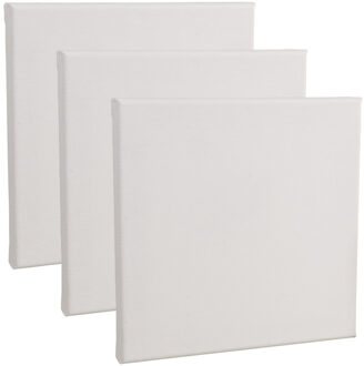 Rayher hobby materialen Handbespannen canvas schildersdoek - 3x - 20 x 20 cm - wit - schilderijen maken