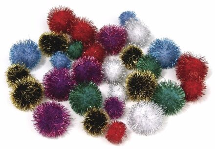 Rayher hobby materialen Hobby knutselen pompons - dia 25 mm - 160x stuks - metalic gekleurd mix - creatieve artikelen