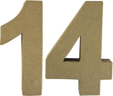 Rayher hobby materialen Hobby Papier mache 3D cijfer 14 - 15 x 9 x 3 cm - Knutsel cijfers leeftijden