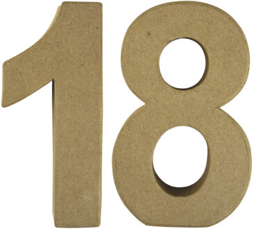 Rayher hobby materialen Hobby Papier mache 3D cijfer 18 - 15 x 9 x 3 cm - Knutsel cijfers leeftijden