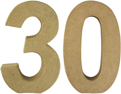 Rayher hobby materialen Hobby Papier mache 3D cijfer 30 - 15 x 9 x 3 cm - Knutsel cijfers leeftijden