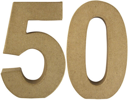 Rayher hobby materialen Hobby Papier mache 3D cijfer 50 - 15 x 9 x 3 cm - Knutsel cijfers leeftijden