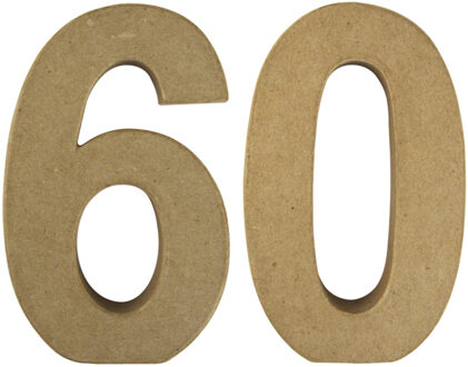 Rayher hobby materialen Hobby Papier mache 3D cijfer 60 - 15 x 9 x 3 cm - Knutsel cijfers leeftijden