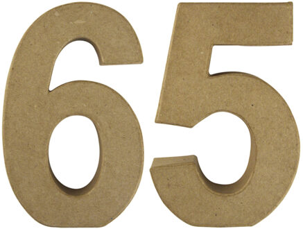 Rayher hobby materialen Hobby Papier mache 3D cijfer 65 - 15 x 9 x 3 cm - Knutsel cijfers leeftijden