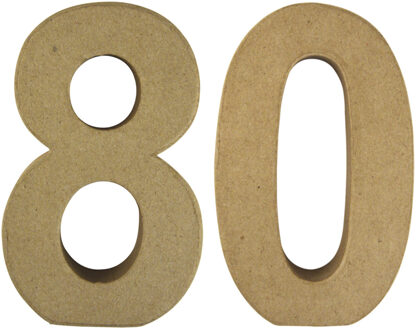 Rayher hobby materialen Hobby Papier mache 3D cijfer 80 - 15 x 9 x 3 cm - Knutsel cijfers leeftijden