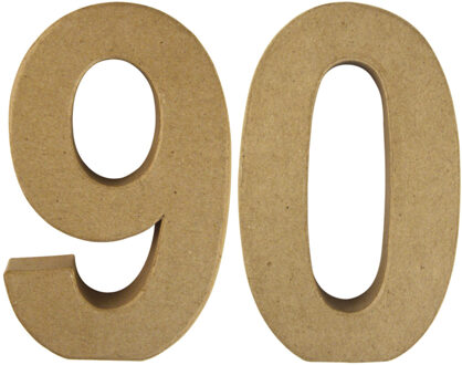 Rayher hobby materialen Hobby Papier mache 3D cijfer 90 - 15 x 9 x 3 cm - Knutsel cijfers leeftijden