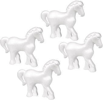 Rayher hobby materialen Hobby Piepschuim vormen en figuren - 4x - paardjes - wit - 15 cm - Zelf beschilderen/knutselen