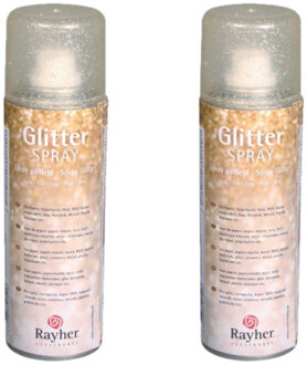 Rayher hobby materialen Hobby verf spray - Set van 2x stuks - met glitters - goud - 125 ml - voor papier/glas/keramiek/metaa