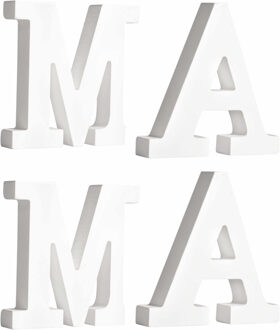 Rayher hobby materialen Houten deco hobby letters - 4x losse witte letters om het woord MAMA te maken