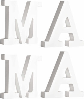 Rayher hobby materialen Houten decoratie hobby letters - 4x losse witte letters om het woord - MAMA - te maken van 11 cm. Zelf beschilderen/knutselen