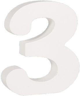 Rayher hobby materialen Houten hobby cijfer 3 van 11 cm Wit
