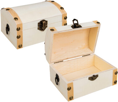 Rayher hobby materialen Houten kistje/box met sluiting en deksel - 2x - 13 x 10 x 8 cm - Sieraden/spulletjes/sleutels