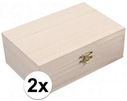 Rayher hobby materialen Houten kistje met sluiting en deksel - 2x - 15 x 10 x 5.5 cm - Sieraden/spulletjes/sleutels