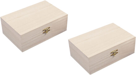 Rayher hobby materialen Houten kistje met sluiting en deksel - 2x - 15 x 10 x 5.5 cm - Sieraden/spulletjes/sleutels