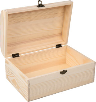 Rayher hobby materialen Houten koffer kistje - sluiting/deksel - 24 x 16 x 11 cm - Sieraden/spulletjes - opberg box Bruin