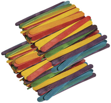 Rayher hobby materialen Ijslollie stokjes/ijsstokjes/knutselhoutjes - multi kleuren - 144x stuks - 11 x 1,1 cm