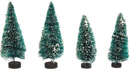 Rayher hobby materialen kerstdorp miniatuur boompjes - 4x stuks - 9 en 12 cm - Kerstdorpen Groen