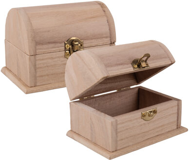 Rayher hobby materialen Klein houten kistje met sluiting en deksel - 2x - 10 x 6 x 6 cm - Sieraden/spulletjes/sleutels