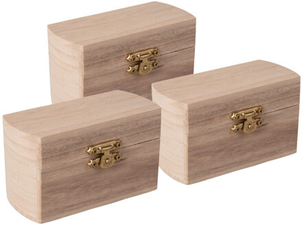 Rayher hobby materialen Klein houten kistje met sluiting en deksel - 3x - 10 x 6 x 6 cm - Sieraden/spulletjes/sleutels