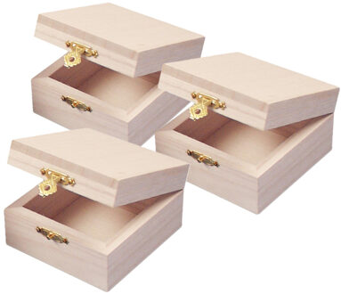 Rayher hobby materialen Klein houten kistje met sluiting en deksel - 3x - 7 x 7 x 4 cm - Sieraden/spulletjes/sleutels