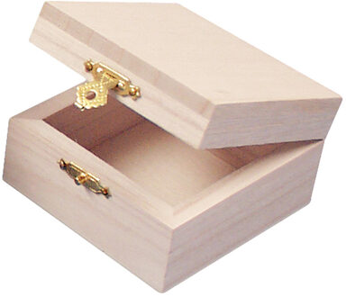 Rayher hobby materialen Klein houten kistje met sluiting en deksel - 7 x 7 x 4 cm - Sieraden/spulletjes/sleutels