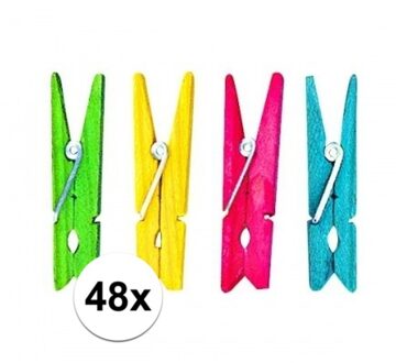 Rayher hobby materialen Kleine Houten knijpers - 48x stuks - gekleurd mix - 4,5 cm