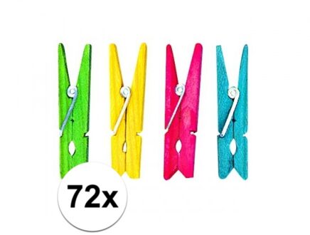 Rayher hobby materialen Kleine Houten knijpers - 72x stuks - gekleurd mix - 4,5 cm