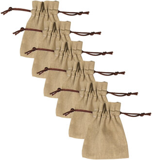 Rayher hobby materialen Kleine jute katoenen canvas zakjes/buidels - 12x stuks - met afsluitkoord - 10 x 7 cm