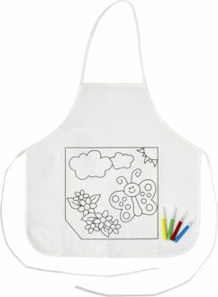 Rayher hobby materialen Kliederschort/ knutselschort/ kinderschort - inkleurbaar incl stiften - vlinder - 64 x 43 cm