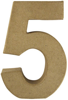Rayher hobby materialen Knutsel 3D cijfer 5 - 15 x 9 x 3 cm - Papier mache - Knutselcijfers leeftijden Beige