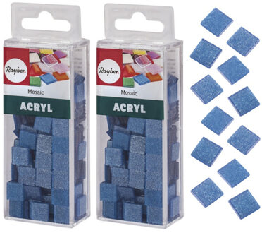 Rayher hobby materialen Mozaiek steentjes/tegeltjes - 410x stuks - blauw - 1 x 1 cm - Mozaieken maken - Kunststof