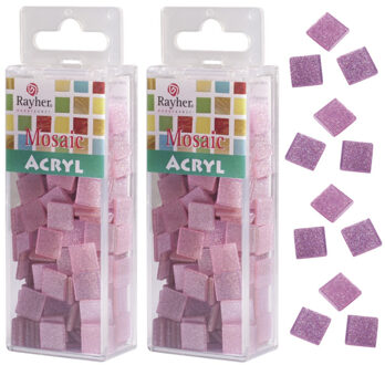 Rayher hobby materialen Mozaiek steentjes/tegeltjes - 410x stuks - roze - 1 x 1 cm - Mozaieken maken - Kunststof