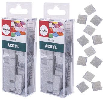 Rayher hobby materialen Mozaiek steentjes/tegeltjes - 410x stuks - zilver - 1 x 1 cm - Mozaieken maken - Kunststof