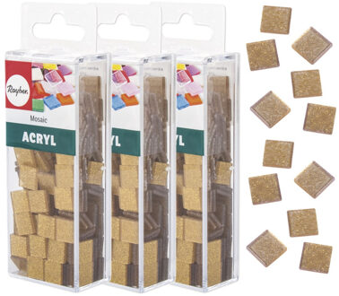 Rayher hobby materialen Mozaiek steentjes/tegeltjes - 615x stuks - goud - 1 x 1 cm - Mozaieken maken - Kunststof