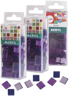Rayher hobby materialen Mozaiek steentjes/tegeltjes - 615x stuks - paars - 1 x 1 cm - Mozaieken maken - Kunststof