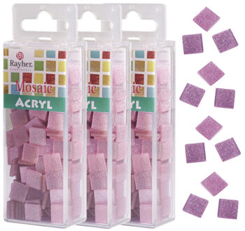 Rayher hobby materialen Mozaiek steentjes/tegeltjes - 615x stuks - roze - 1 x 1 cm - Mozaieken maken - Kunststof