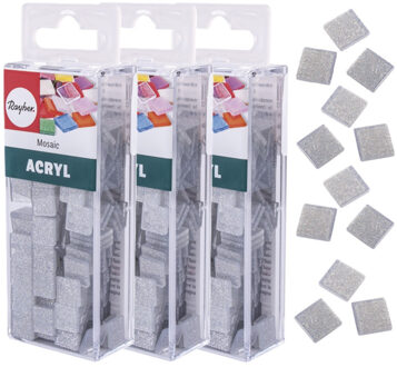 Rayher hobby materialen Mozaiek steentjes/tegeltjes - 615x stuks - zilver - 1 x 1 cm - Mozaieken maken - Kunststof