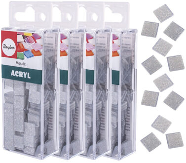 Rayher hobby materialen Mozaiek steentjes/tegeltjes - 820x stuks - zilver - 1 x 1 cm - Mozaieken maken - Kunststof
