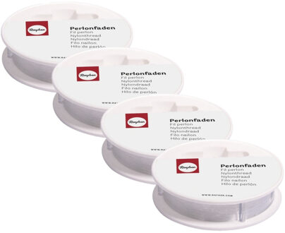 Rayher hobby materialen Nylon draad - 4x rollen - wit - 0,7 mm - 25 m - hobby draad - sieraden maken - knutselen