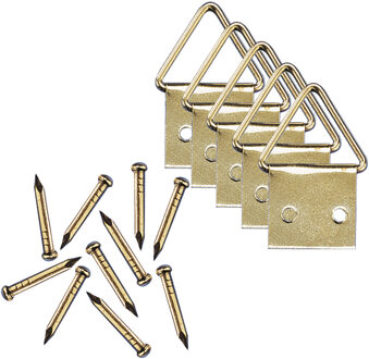 Rayher hobby materialen Ophangsysteem - 30x stuks - schildersdoeken haakjes - messing - 10 mm - schilderijhaakjes