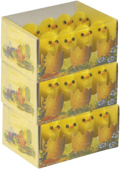 Rayher hobby materialen Paaskuikentjes - geel - mini - 3 cm - 24x stuks - Paasversiering / Pasen decoraties - kuikens