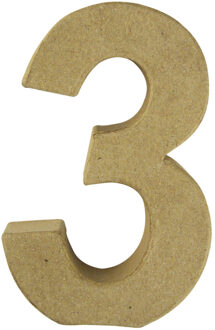 Rayher hobby materialen Papier mache 3D hobby knutsel cijfer 3 van 15 x 9 x 3 cm Beige