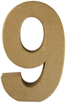 Rayher hobby materialen Papier mache 3D hobby knutsel cijfer 9 van 15 x 9 x 3 cm Beige
