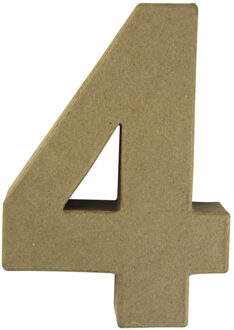 Rayher hobby materialen Papier-mache cijfer 4 - 3D - 15 x 9 x 3 cm - hobby/knutsel Beige