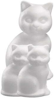 Rayher hobby materialen Piepschuim dieren figuren - 3x stuks - kat / poes - wit - 13 cm