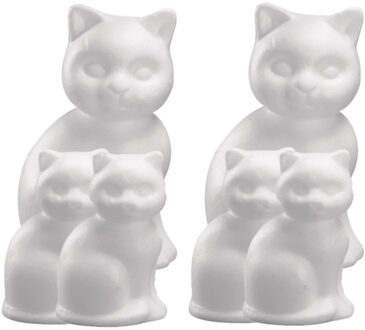 Rayher hobby materialen Piepschuim dieren figuren - 6x stuks - kat / poes - wit - 13 cm